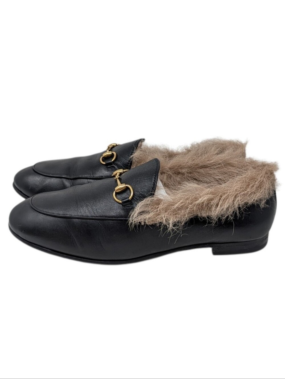 Gucci Black Leather Fur Jordaan Loafer Size EU 39 - Picture 3 of 12